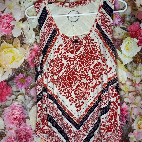 100% Cotton Lucky Brand Red and White Patterned Tank Top - Picture 6 of 7